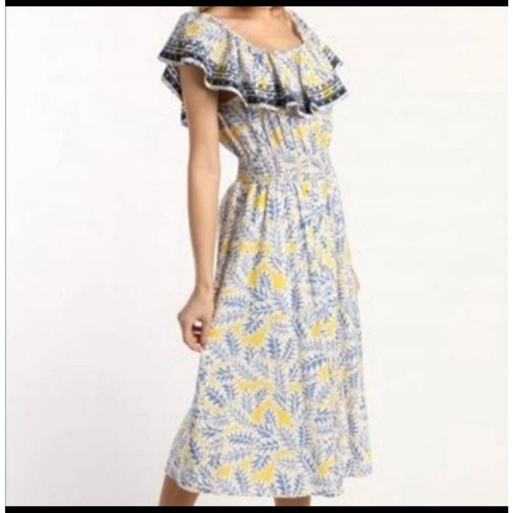 Skies Are Blue Yellow Floral Off The Shoulder Ruffle Midi Dress Size Medium - Picture 2 of 15